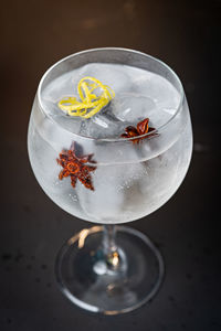 High angle view of drink on table