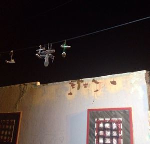 Low angle view of illuminated built structure