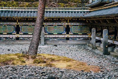 View of temple against building