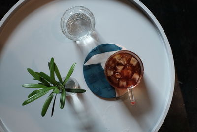 High angle view of ice cream in plate on table