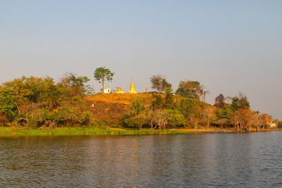 Scenic view of lake against clear sky