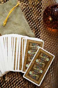 High angle view of open book on table