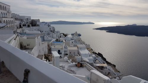 High angle view of buildings in sea