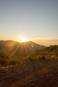 Scenic view of landscape against sky during sunset