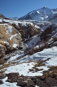 Scenic view of snowcapped mountains against sky