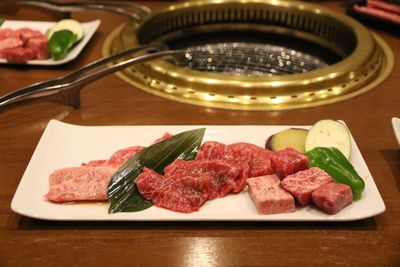 Close-up of food in plate on table