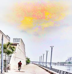 View of rainbow over city