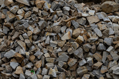 Abstract design formed by various numbers of pebbles scattered in lawn background texture of pebbles