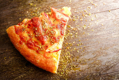 High angle view of pizza on table