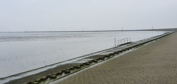 Scenic view of sea against clear sky during winter