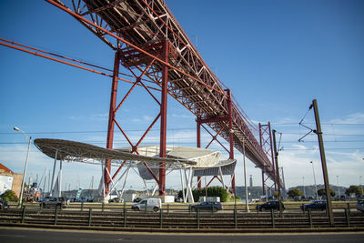 Low angle view of electricity pylon against clear sky