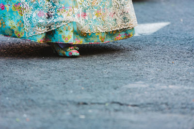 Low section of woman standing on road