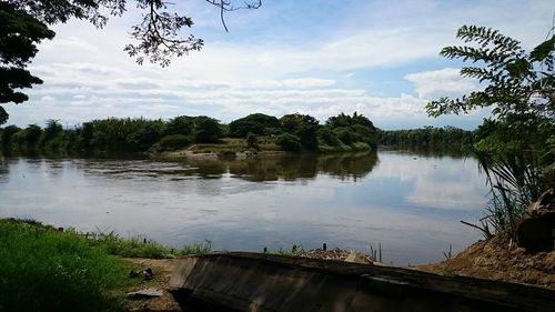 Boats in calm lake