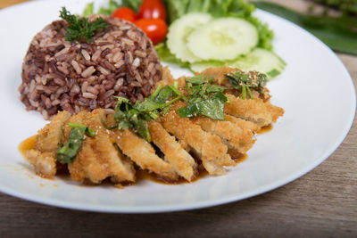 Close-up of meal served in plate