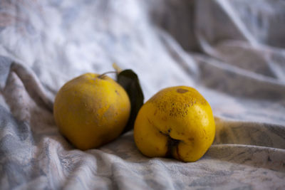 Close-up of fruits on bed