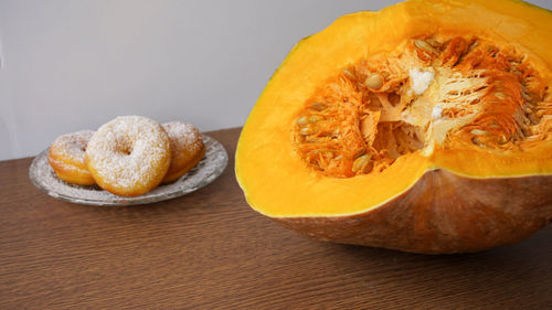 Close-up of pumpkin on table