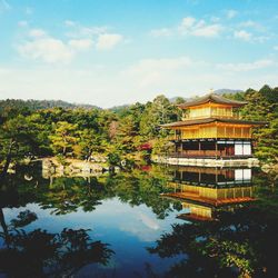 Built structure in calm lake