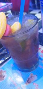 Close-up of beer glass on table