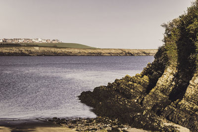 Scenic view of sea against clear sky