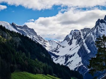 Scenic view of snowcapped mountains against sky