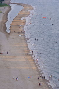 High angle view of people on beach