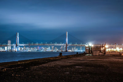 View of suspension bridge at night