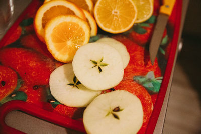 High angle view of fruits on table