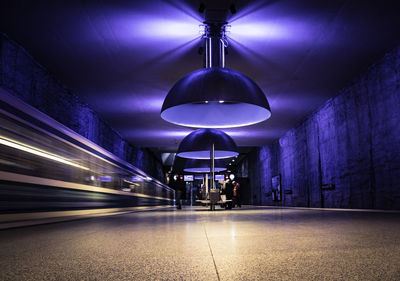 Illuminated lights on subway station
