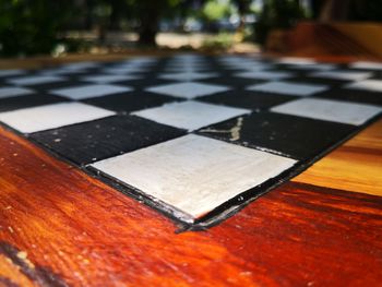 High angle view of chess on table