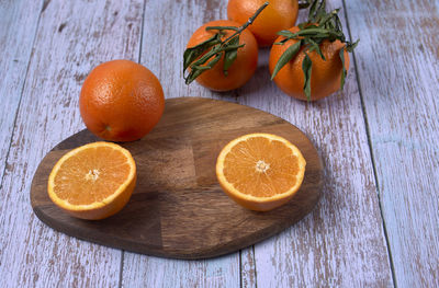 High angle view of orange fruit on table