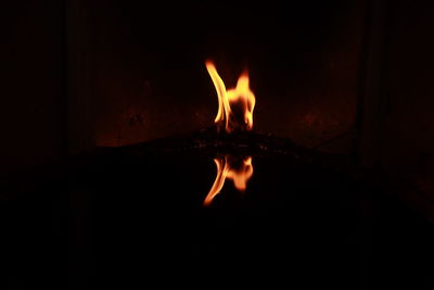 Close-up of fire in the dark