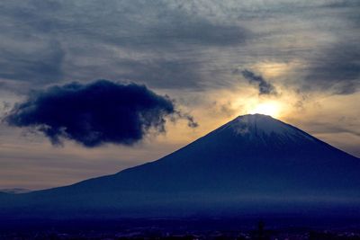 View of volcanic mountain against cloudy sky