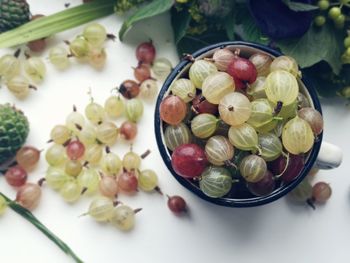 High angle view of fruits in bowl on table