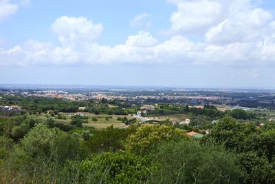 High angle view of townscape against sky