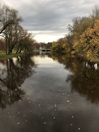 Reflection of trees in lake against sky