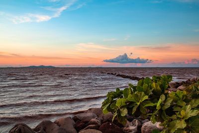 Scenic view of sea against sky during sunset