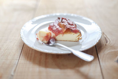 High angle view of dessert in plate on table