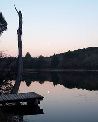 Scenic view of calm lake at sunset