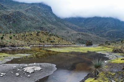 Scenic view of lake and mountains in rwenzori mountains, uganda 