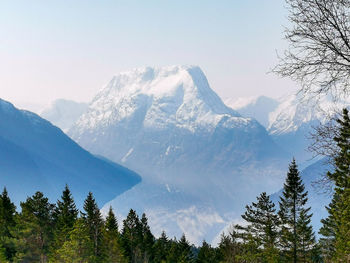 Scenic view of snowcapped mountains against sky