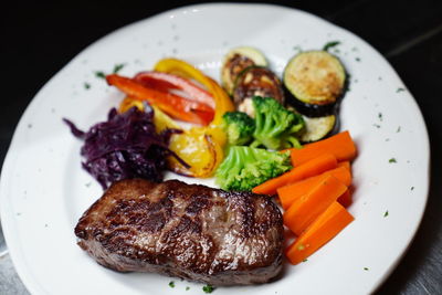 High angle view of meal served in plate