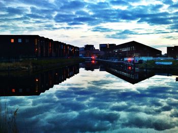 Reflection of clouds in water at sunset