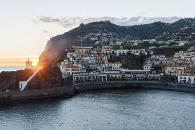 High angle view of buildings in city