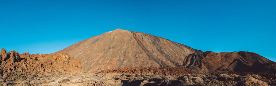 Scenic view of desert against clear blue sky