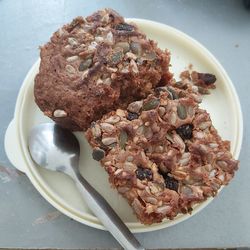 High angle view of breakfast in plate