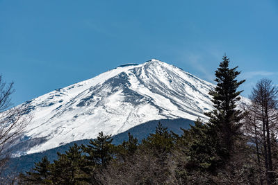 Low angle view of snowcapped mountain against sky