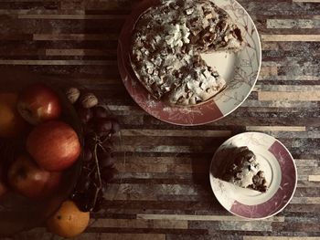 High angle view of fruits in bowl on table
