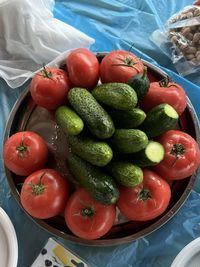 High angle view of tomatoes on table