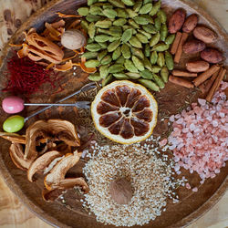 High angle view of fruits on table