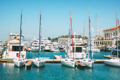 Boats moored in harbor